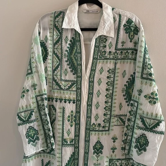 Zara Embroidered Shirt Dress - Picture 2 of 6